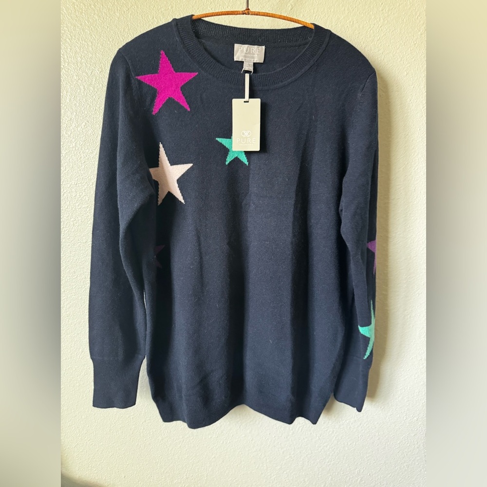 Pure Collection Navy Sweater with Star Patterns